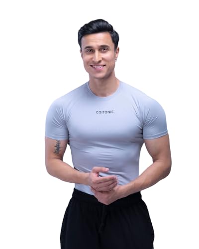 Image of COITONIC Men's Half Sleeve Compression T-Shirt - Athletic Base Layer for Gym, Sports & Fitness Training