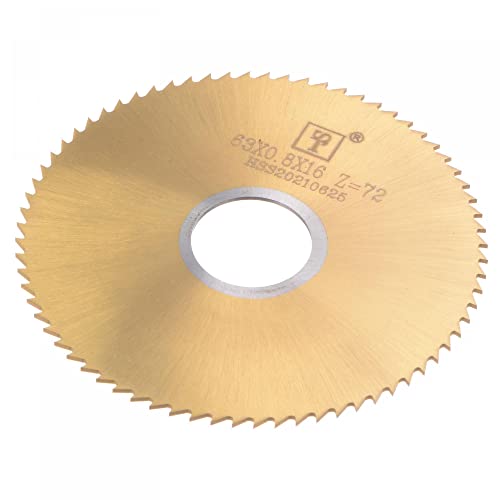 Uxcell Circular Saw Blade, 63Mm (2-1/2") Dia 0.8Mm Thick 72 Tooth, M35 Cobalt High Speed Steel Titanium Coated Milling Cutter With 16Mm Arbor For Stainless Steel Copper #TOP5