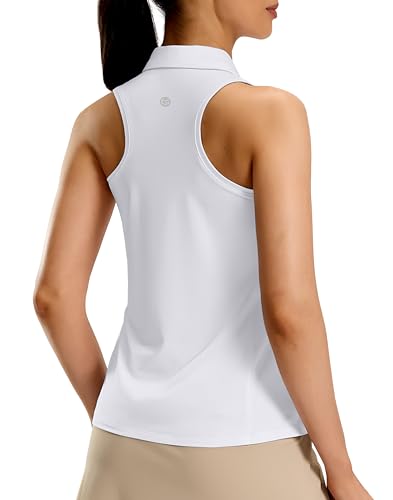 G Gradual Womens Golf Shirt Racerback Tank Zip Up Athletic Sleeveless Top Tennis Pickleball Cooling Polo Shirts Lightweight Heather White Small