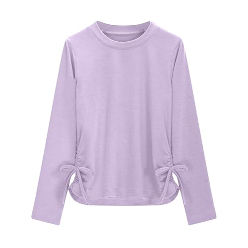 Girls Long Sleeve Tops Bow Ruched Crew Neck Solid Soft Tunic Shirts Blouse Kids Casual Preppy Tees Tops Cute Clothes4
