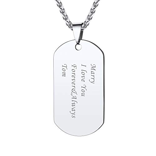 Bandmax Collier Plaque Homme Personnalisé Acier Inoxydable, Chaîne en Pendentif Personnalisable avec Texte, 55+5cm Cover