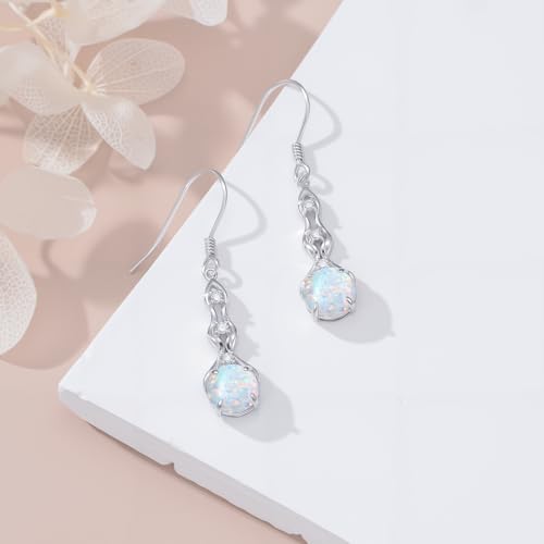 Opal with Genuine Diamond Earrings for Women 925 Sterling Silver Dainty Opal Hooks Dangle Earrings Anniversary Birthday Valentine's Day Jewelry Gift for Her2
