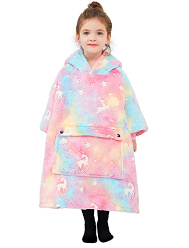 Image of KFUBUO Wearable Blanket Hoodie for Kids With Pocket Toddlers 2-6 Year Old | Sherpa, Oversized Sweatshirt Blanket, Kids Blanket, Girl Boy Gifts, Glow in The Dark Stars, Cozy Gifts for Kids