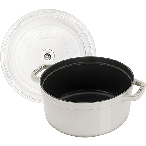 Image of Staub Cast Iron 4-qt Round Cocotte with Glass Lid - White Truffle