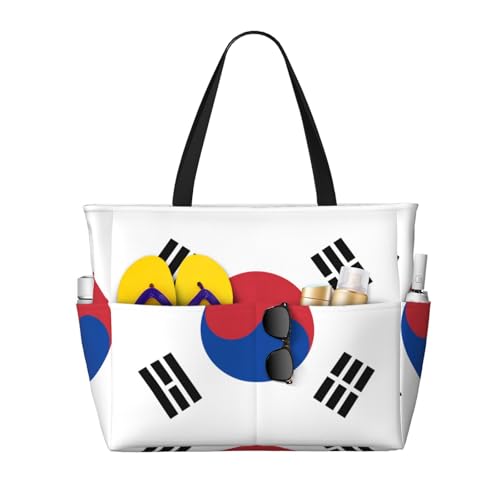 Flag of Republic of Korea Print 28L Beach Tote Bag, Water-resistant Travel Tote, Lightweight Gym & Camping Carryall