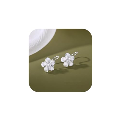 Deals of+The Day Lightning+Deals saved for later items 925 Sterling Silver Flower Hoop Earrings for Women 18K White Gold Plated Plumeria Flower Dangle Earrings Hypoallergenic Jewelry Gifts