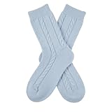 Karen Thomas 100% Pure Cashmere Sleep Socks Cozy Cable Knit Fashion One Size (Powder Blue)