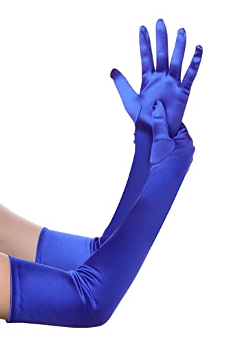 BABEYOND Gants Longs en Satin-Gants de Soirée Opéra des Années 20 Longueur des Coudes Extensibles Classique pour Mariage Soirée Opéra Bleu 55CM