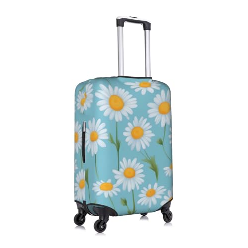 White Daisy In Light Blue Background Print Personalized Travel Luggage Cover With Zipper, Elastic Luggage Cover,For Daily Use3
