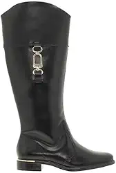 Vizzano Bota Montaria Feminina, Cano Alto, Couro Sintético Preto, Detalhe Dourado