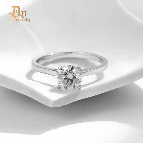 Delzznd Jewelry S925 Sterling Silver Round Solitaire Moissanite Engagement Ring, 1-2ct VVS1 Moissanite, Four-Prong Setting, Hypoallergenic Moissanite Ring For Women Gift4