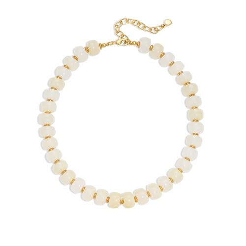 HolidayQbee Beaded necklace for Women Boho Bead Gemstone Chunky Necklace Big White Bead Necklace Fashion Trendy Summer Necklaces Jewelry Gifts