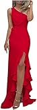 Tomwell Damen Kleid Sexy Bodycon Minikleid One Shoulder Ruched Schulterfrei Sommerkleid Partykleid Club Kleid B Weinrot M