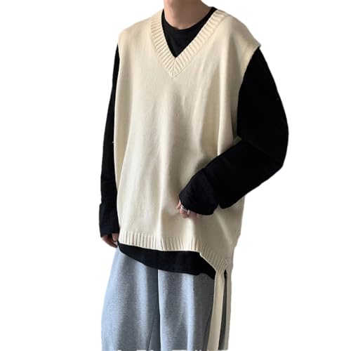 Men's Loose V-Neck Sleeveless Knitted Pullover Lightweight Stretch Oversized Thick Sweater Vests