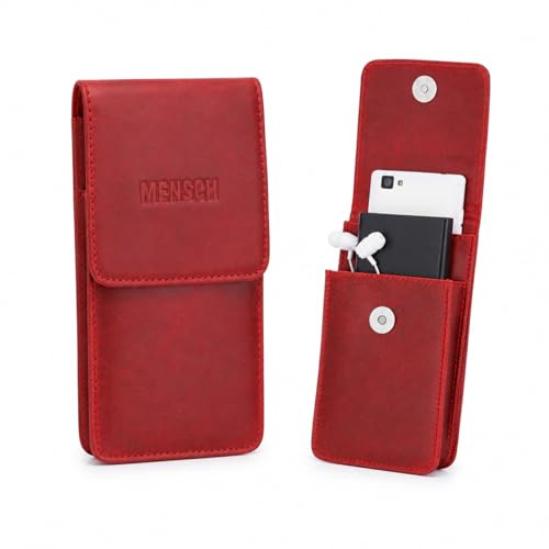 Image of MMENSCH Genuine Leather Multifunctional Phone Mobile Pouch Waist Bag with Belt Loop for Accessories, Apple iPhones, Smartphones, Androids Upto 6.7 inch for Daily Use, Travelling for Men & Women (Red)