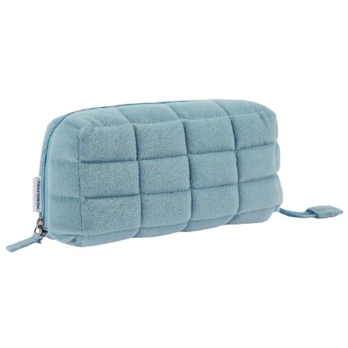 Image of KOKUYO Padded Pencil Holder, Soft Stationery Pouch, Mococo Blue | Flat Opening for Full Visibility. Padded Fluffy Material. Holds Approx. 12 Pens. Soft Cushiony Pen Bag for Work or Travel