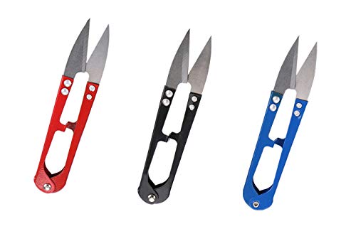 Royee 3 Pcs Sewing Scissors Black Blue Red U Shape Sharp Yarn Thread Cutter Clippers Embroidery Small Yarn Fishing Snips for DIY Project Craft Supplies Trimming Stitch
