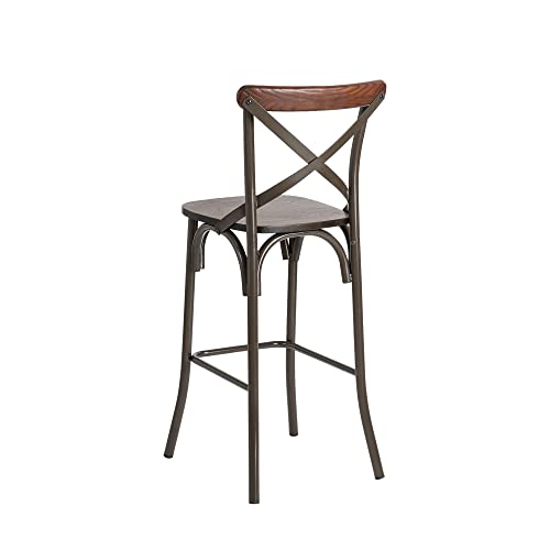 Glitzhome Set Of 2 Rustic Metal Bar Stool With Solid Elm Wood Seat, Brown #TOP3