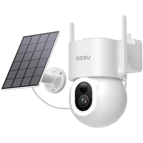 AOSU Security Cameras Wireless Outdoor, 3K/5MP Solar Powered Cameras for Home Security, 360° Pan/Tilt Surveillance, Color Night Vision, 2.4G WiFi Camera, Auto Tracking, AI Human/Vehicle/Pet Detection