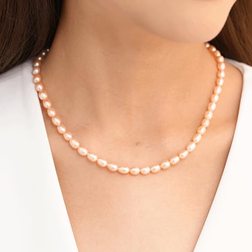 Pearl Necklace for Women, AAA+ Freshwater Cultured Pearl Strand,18 Inch with Sterling Silver Clasp, Elegant Pink Pearls Classic Jewelry Gift for Christmas | Birthday | Wedding | Anniversary for Mother Wife Daughter (Pink, 6-7mm) — view 4