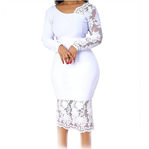Cololura Women Elegant Floral Lace Patchwork Long Sleeve Evening Gown Party Cocktail Bodycon Dress