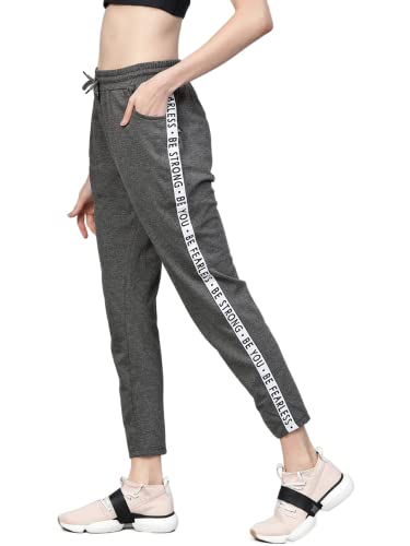 Image of Hubberholme Women's Cotton Blend Regular Fit Side Stripe Quote Printed Track Pants