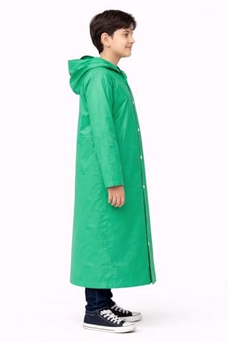 Image of Nephar Boys & Girls Waterproof Hooded Raincoat | Long Rain Protection Jacket | Lightweight Windproof Monsoon Wear | Kids Outdoor Rain Coat