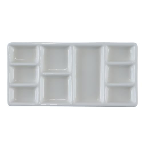 Gurtt Paleta rectangular de cerámica con 9 compartimentos para pintura artística, ideal para acuarela, gouache, acrílico y óleo. Medidas: 17,5 x 8,5 x 1,7 cm.