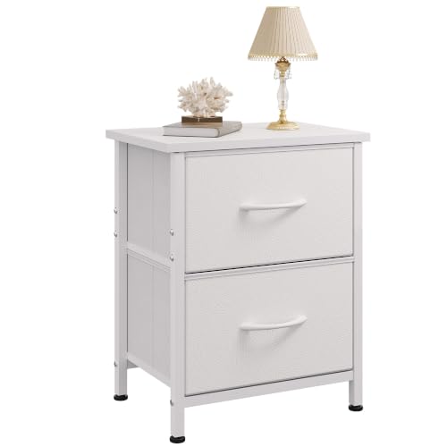 WLIVE White Night Stand, Small Dresser with 2 Drawers & Wooden Top, White