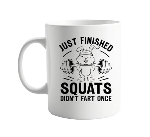 signkitsuk Just Finished Squats, Didn’t Fart Once – Funny Fitness Coffee Cup for Gym Lovers – Workout Humour Gift for Friends, Colleagues, and Fitness Enthusiasts