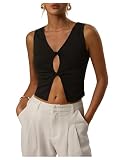 Floerns Women's Cut Out Twist Front V Neck Tank Top Split Hem Sleeveless Crop Tops Black Medium