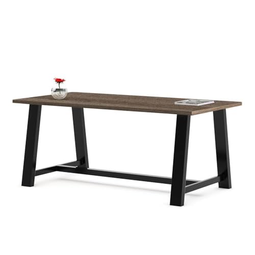 Pemberly Row 72 x 42 in Conference Table, Studio Teak Top, High Pressure Laminate, Black Steel Frame, Standard Height, Seats 8, Modern Design for Meetings, Workspaces, Breakout Areas