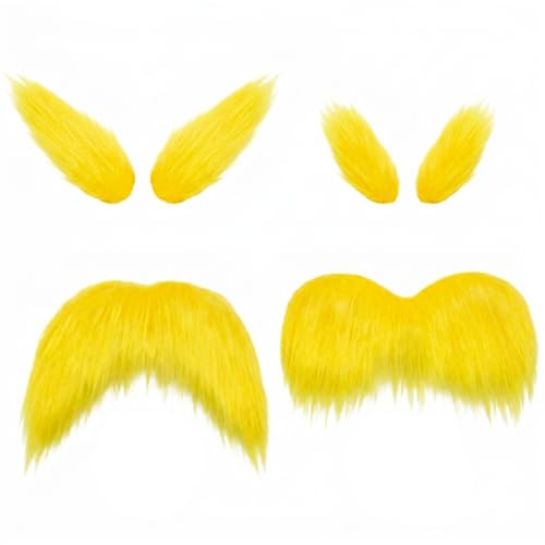 Yellow Fake Mustache and Eyebrows Set,2 PCS Self-Adhesive Costume Accessories