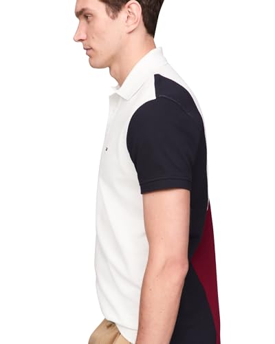 Tommy Hilfiger Camisa polo masculina casual de manga curta com modelagem regular com stretch e desen