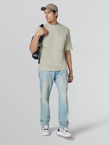 Image of XYXX Drift Oversized Tshirt for Men | 100% Combed Cotton | Solid Roundneck Drop Shoulders Half-Sleeve T Shirt