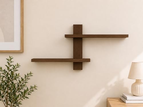 Image of Wooden Floating Wall Shelf for Living Room Bedroom, Office & Home Decor MDF Engineered Wood Storage Shelf (Brown)
