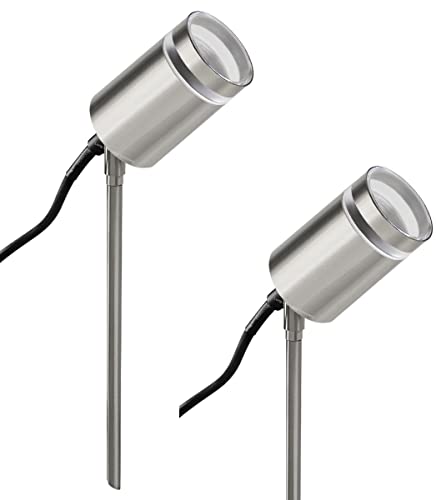 Long Life Lamp Company 2 x Garden Outdoor Spike Light Stainless Steel Clear Diffuser IP65 Ground Pathway Lighting 240v ZLC352