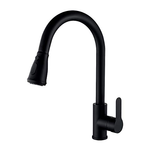 Kitchen Faucet, TEEKIA 304 Stainless Steel Single Handle Single Hole Pull Down Kitchen Faucets touchless Kitchen Fixtures, for Kitchen Sinks, Bar Laundry Rv Utility Sink (Matte Black-6)