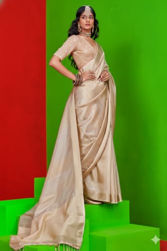 Image of SWORNOF Women's Woven Khadi Georgette Silk Saree With Unstitched Blouse Piece