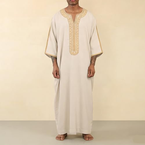 Thobe brodé robe traditionnelle arabe à manches longues pour homme