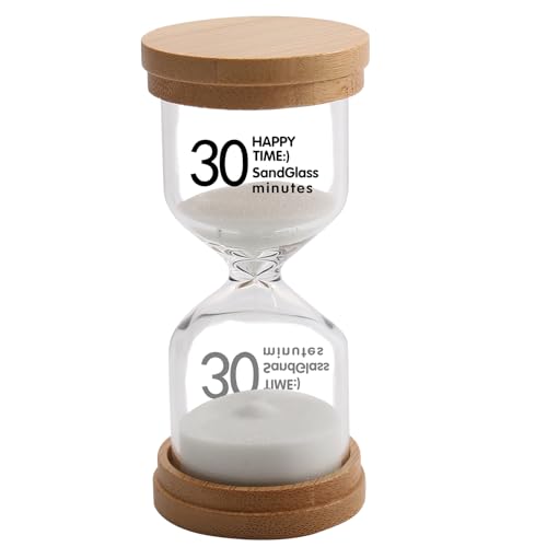 Image of 30 Minute Wooden Sand Timer,White Sand Hourglass for Productivity, Focus, Meditation & Home Decor,30 Min Reloj de Arena Sand Clock for Kitchen, Office, Classroom, Yoga & Games