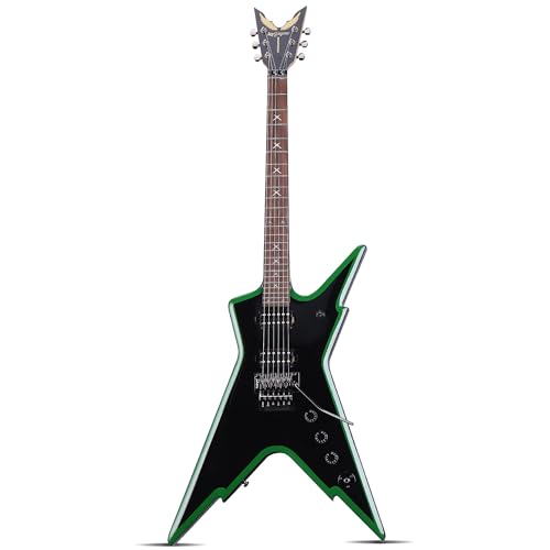 Leo Jaymz Diminator 6-String Electric Guitar, 24-Fret Solid Mahogany Body, Roasted Maple Neck, Rosewood Fingerboard, Alnico V Humbuckers, Double-Locking Tremolo System with Bone Nut (Black-Green)