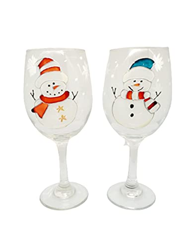 Snowman Hand Painted Holiday Wine Glasses Set Of 2 #TOP4