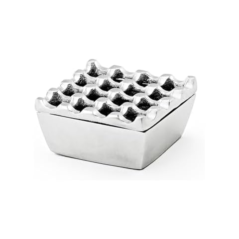 Handmade Moroccan Alluminum Ashtray - Indestructible Shiny Chrome smokeless ashtray - Decorative Cigarette Ashtray With Removable Lid (ASH015) (Medium) Cover