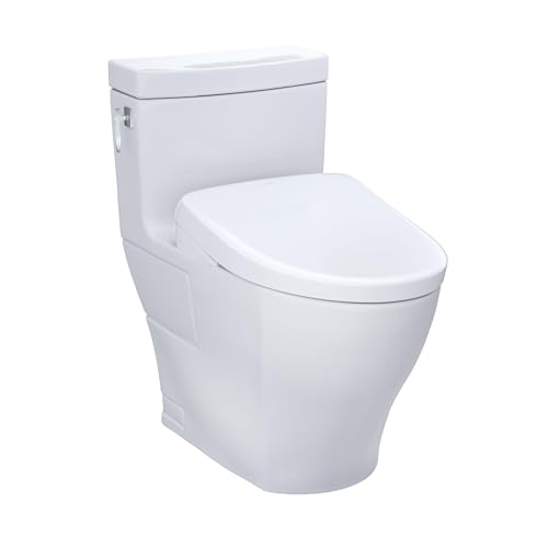 TOTO® WASHLET®+ Aimes® One-Piece Elongated 1.28 GPF Toilet with Auto Flush S7A Contemporary Bidet Seat, Cotton White - MW6264736CEFGA#01