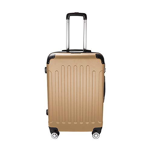 Preisvergleich Produktbild TolleTour Trolley Koffer ABS-Hartschale Hartschalenkoffer 360°drehbar 4 Rollen Rollkoffer Reisekoffer Schloss, 60L (Champagne, Mittelgroßer Koffer)