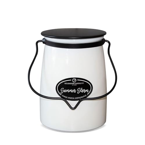 Milkhouse Candle Company Summer Storm Soy Candle - Dewy Greens | Rain-Soaked Woods | Coconut Water Scented - 22 oz Butter Jar with Lid 120+ Hour Burn Time Made in the USA