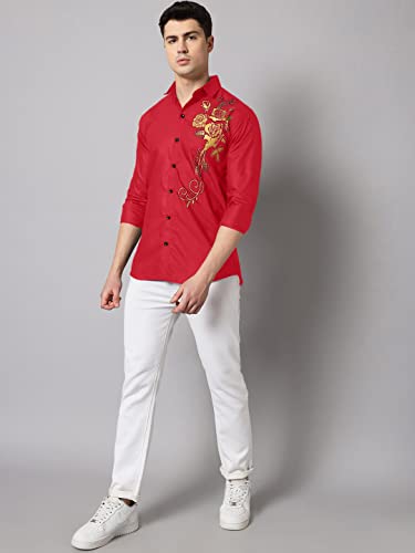 Image of Zombom Men's Regular Fit Cotton Blend Printed Spread Collar Full Sleeve Casual Shirt