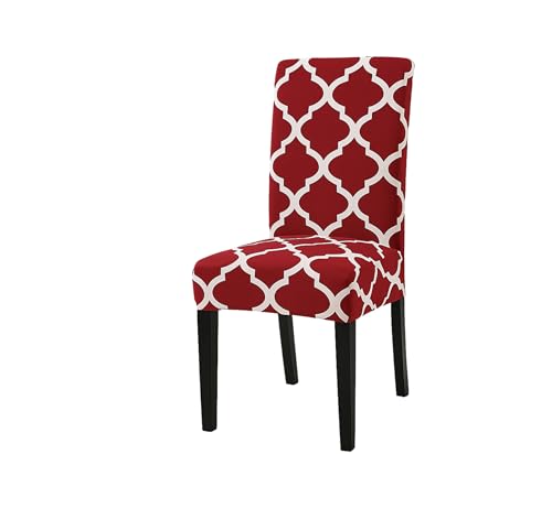 Image of Dining Chair Covers Set of 1, Stretchable Removable Washable Anti-Slip Universal Fit Printed Polyester Spandex Slipcovers (Red Diamond)