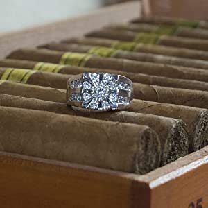 Twobirch Sterling Silver Round Channel Set Sun Burst Style Men's Ring With Cubic Zirconia(2Ct. Size 9) #TOP6